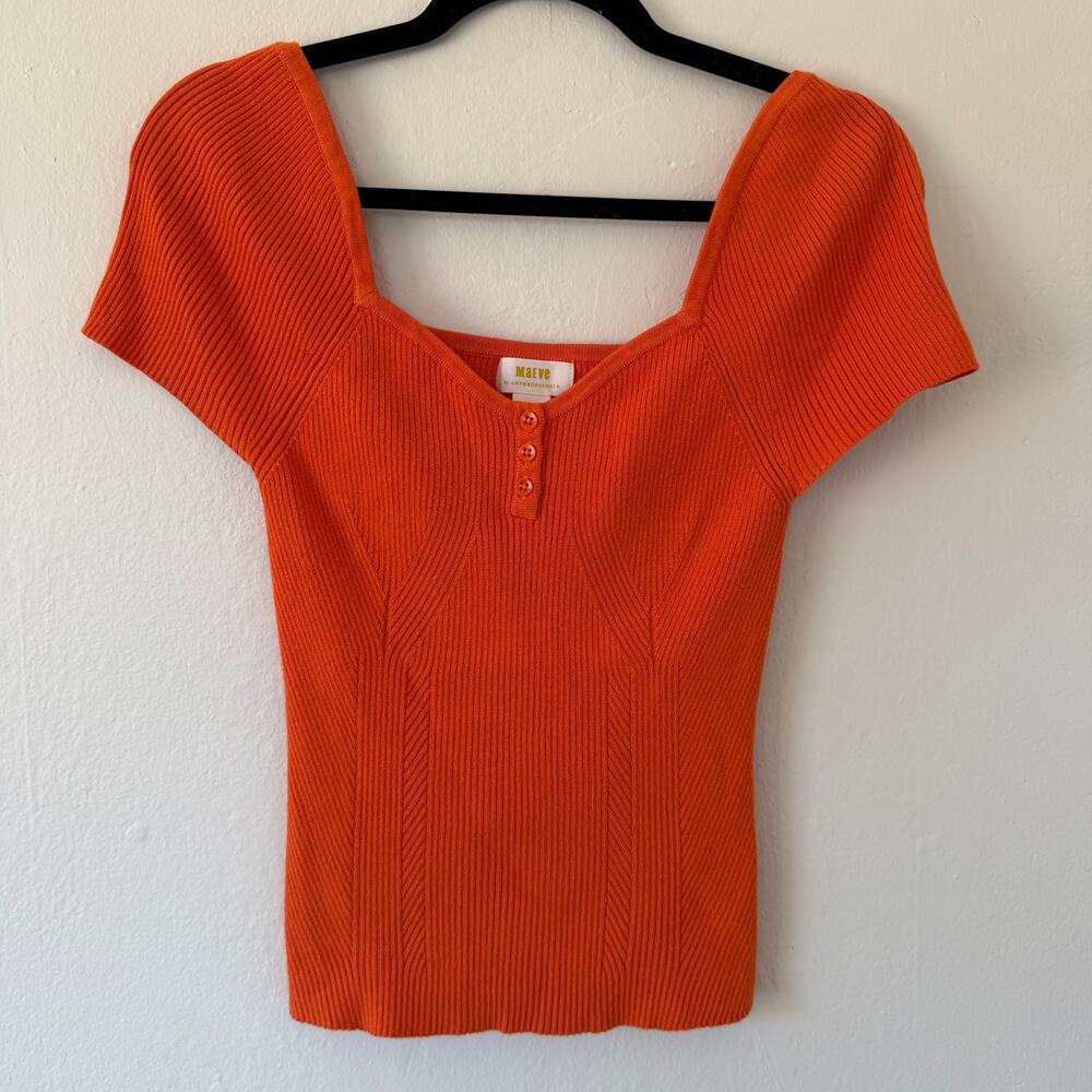 Maeve by Anthropologie orange cap sleeve knit top